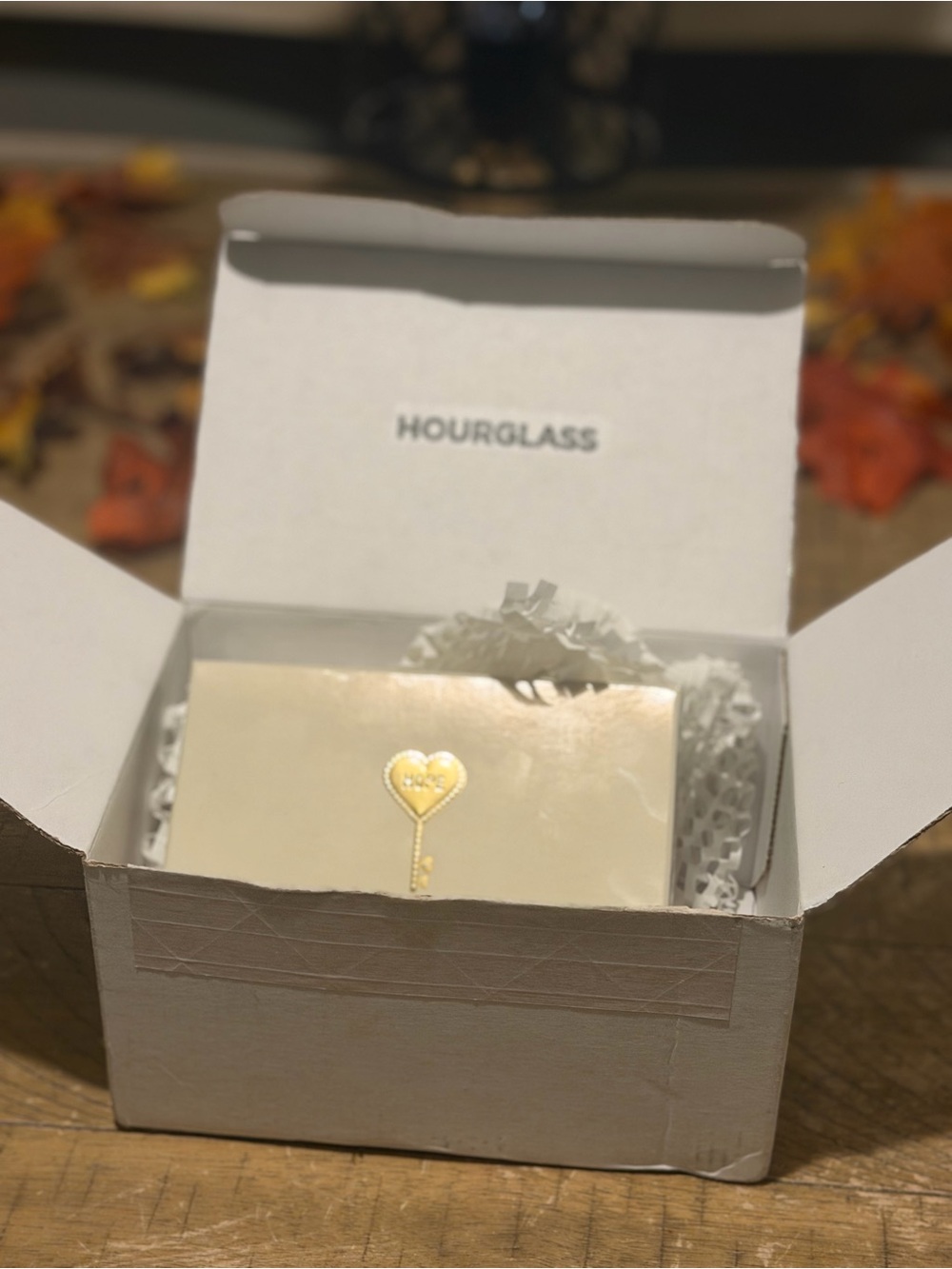 Hourglass Cream Folded Card with Gold Heart Key Foil